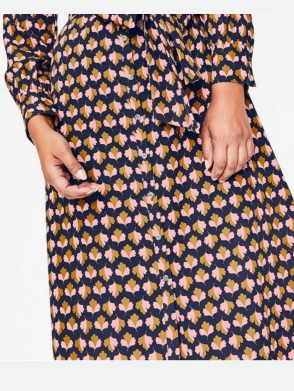 Boden Navy Oak Leaf Clover Long Sleeve Shirt Dress - Picture 5 of 12